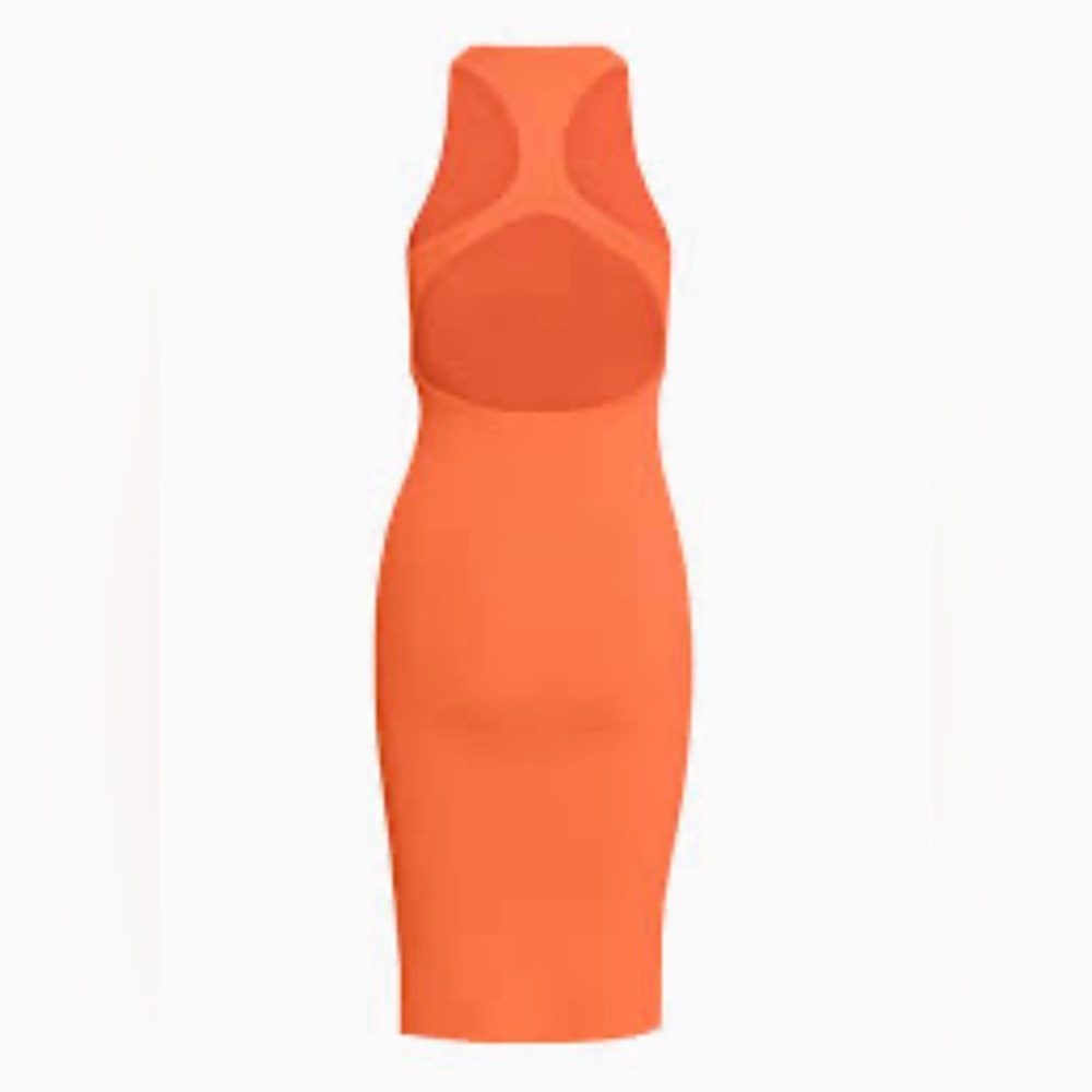 Babaton Aritzia Vibrant Orange Open Racerback Fitted Bodycon Ribbed Midi Dress - Picture 3 of 10